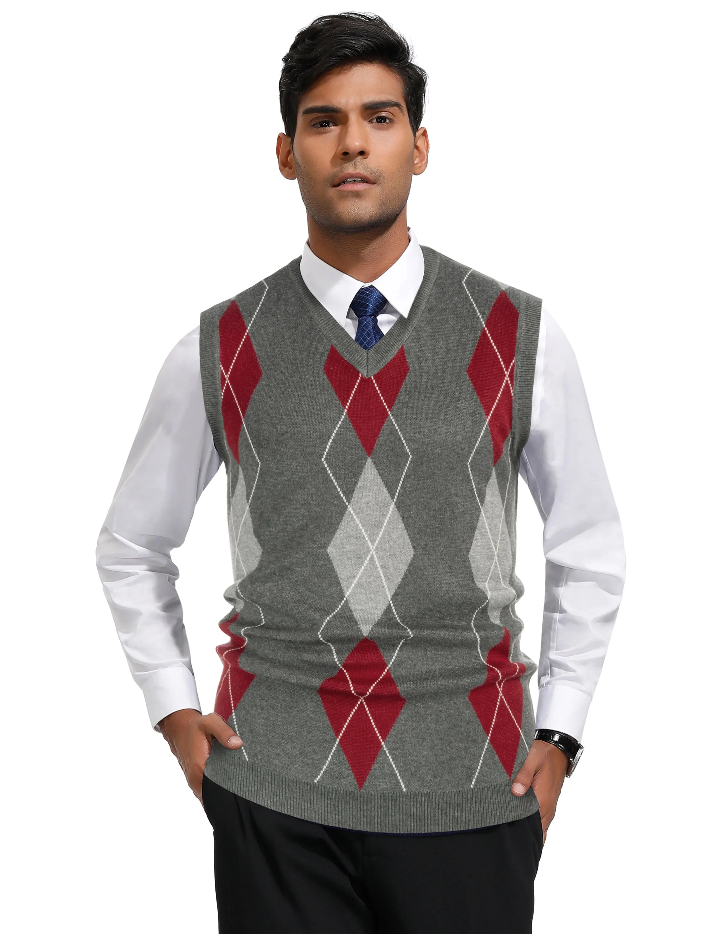 Pj Paul Jones Men's Soft Argyle Sweater Vest Slim Fit V-Neck Knitted Pullover Vest