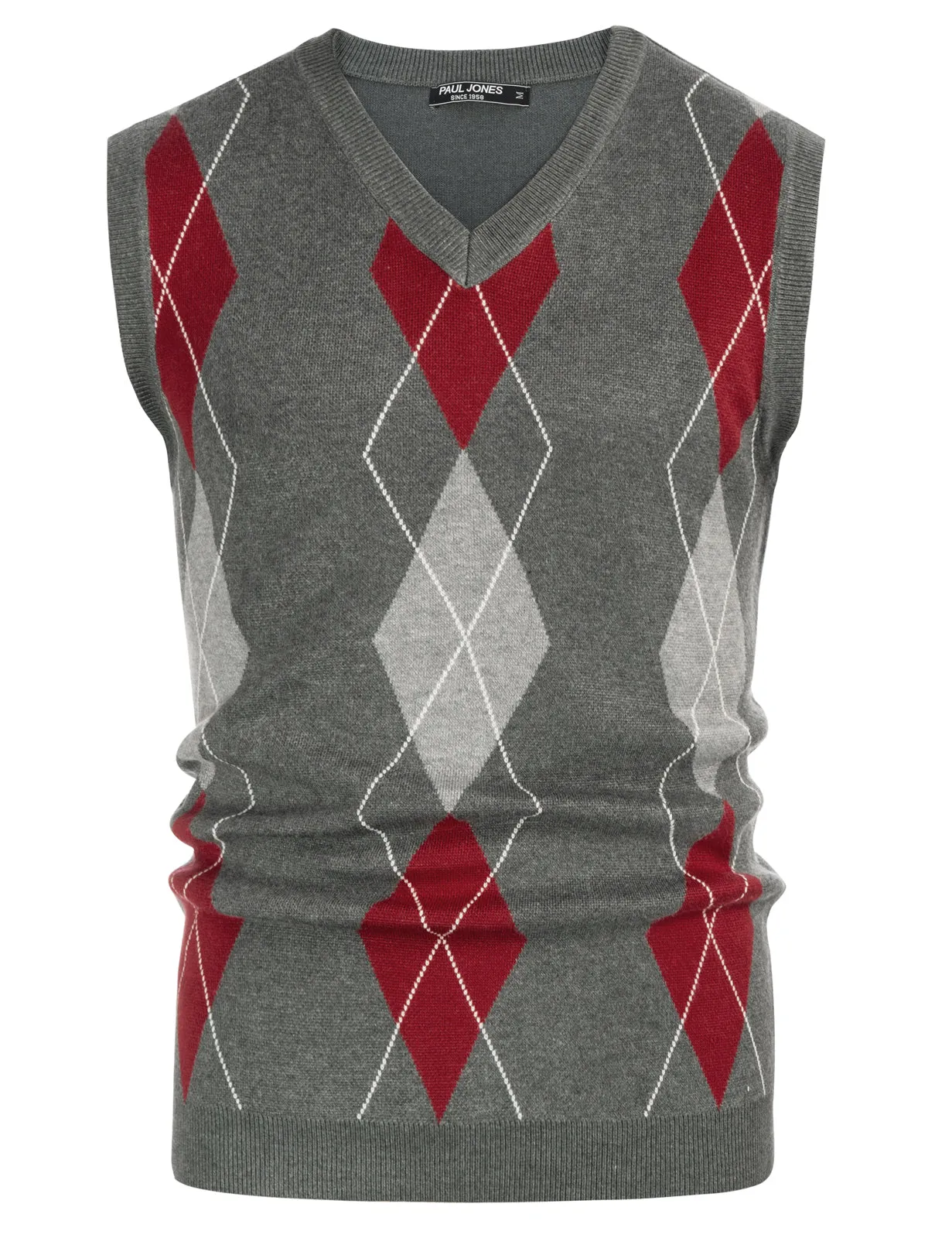 Pj Paul Jones Men's Soft Argyle Sweater Vest Slim Fit V-Neck Knitted Pullover Vest