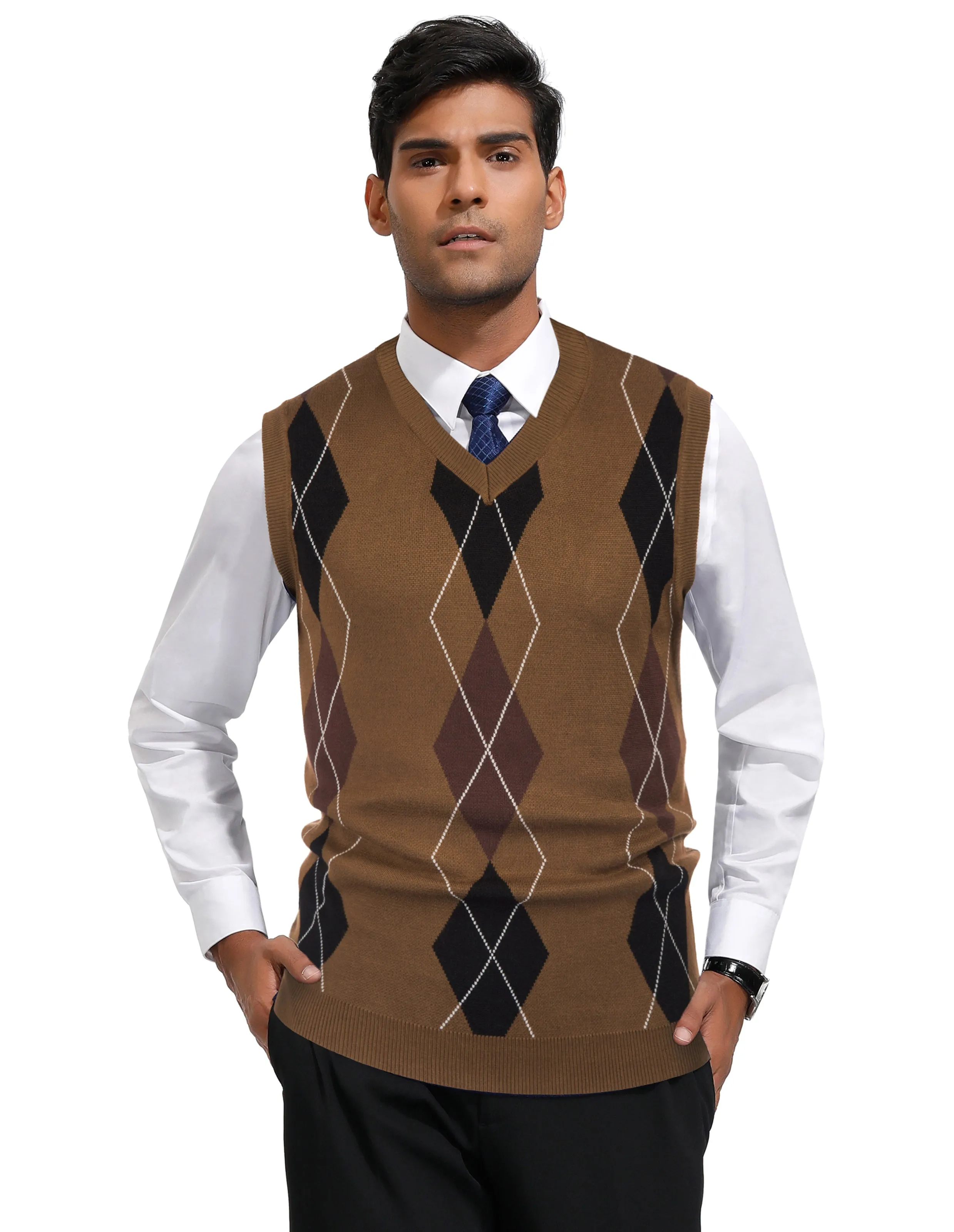 Pj Paul Jones Men's Soft Argyle Sweater Vest Slim Fit V-Neck Knitted Pullover Vest