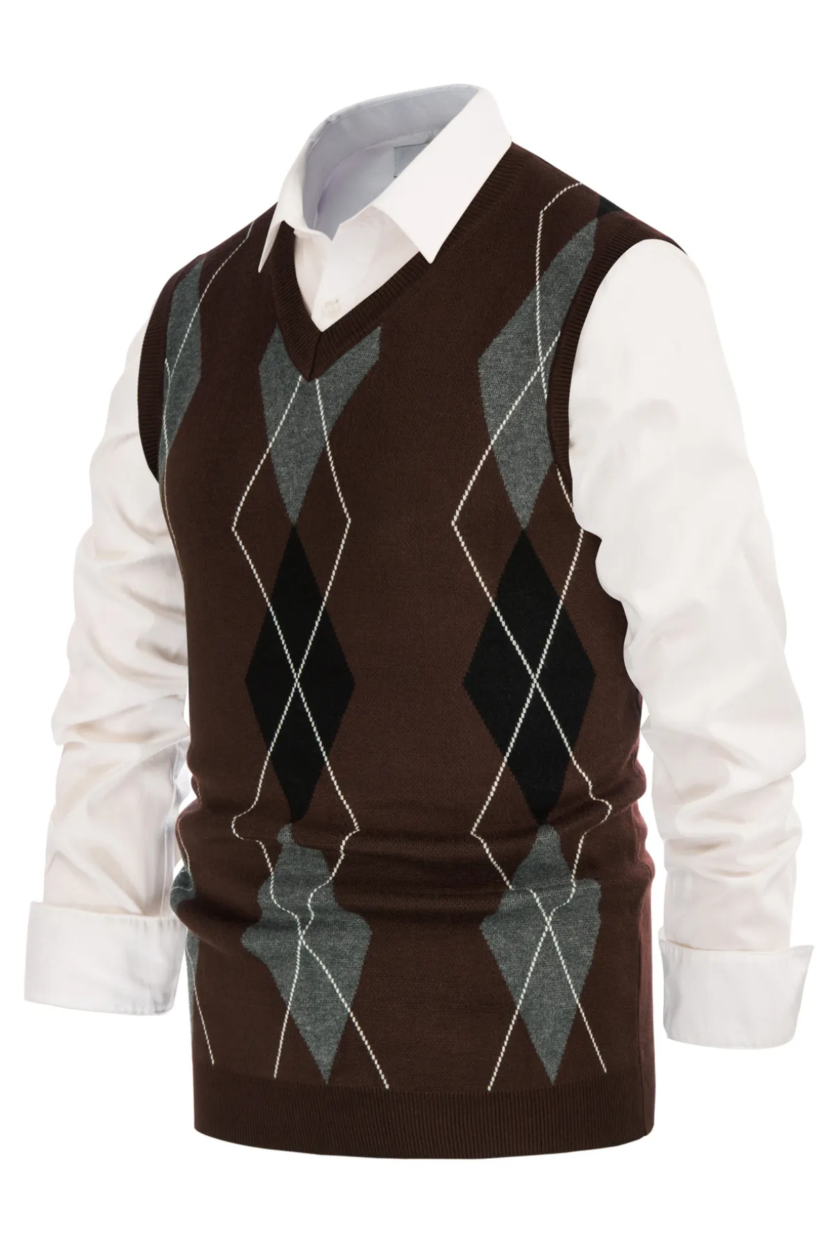 Pj Paul Jones Men's Soft Argyle Sweater Vest Slim Fit V-Neck Knitted Pullover Vest