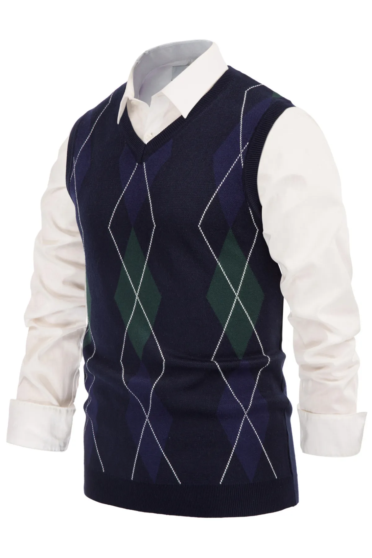 Pj Paul Jones Men's Soft Argyle Sweater Vest Slim Fit V-Neck Knitted Pullover Vest