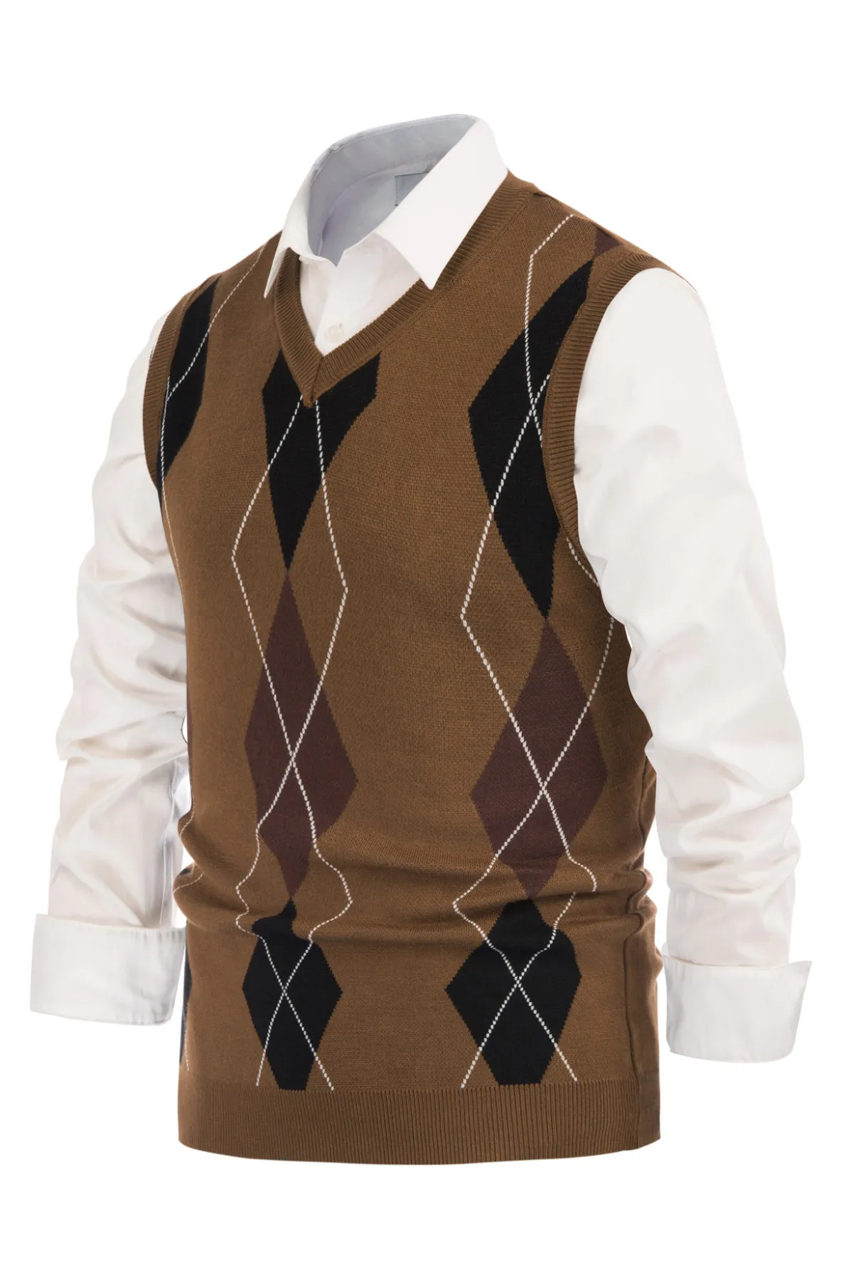 Pj Paul Jones Men's Soft Argyle Sweater Vest Slim Fit V-Neck Knitted Pullover Vest