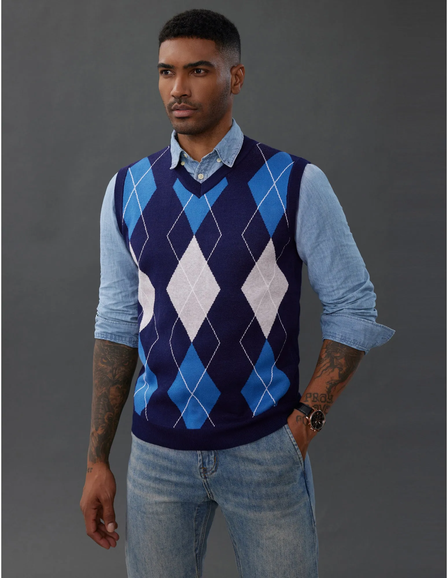 Pj Paul Jones Men's Soft Argyle Sweater Vest Slim Fit V-Neck Knitted Pullover Vest