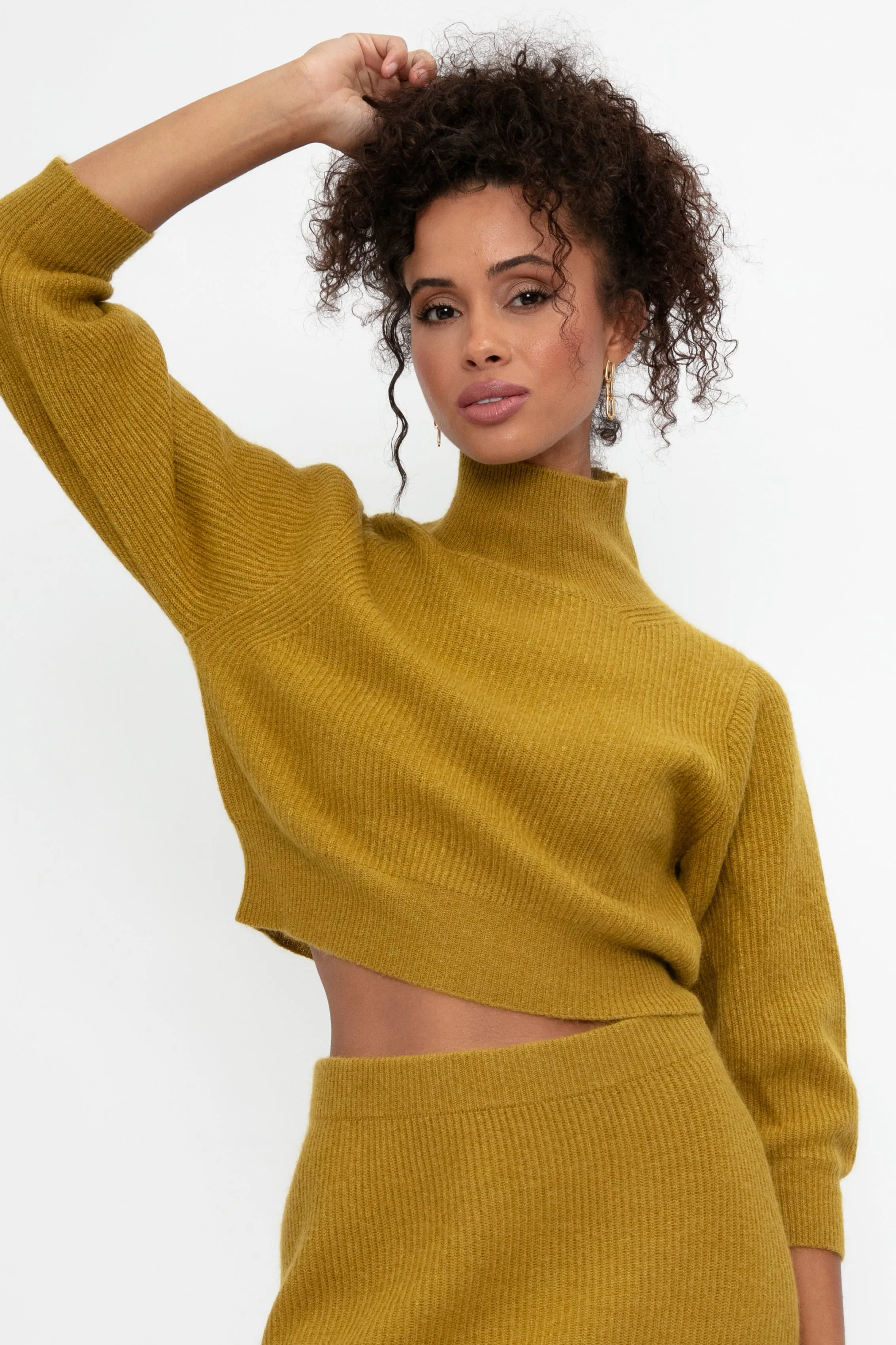 Platinum and Mohair High Neck Sweater in Curry