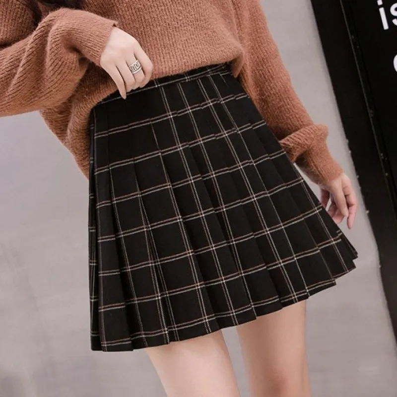 Purpdrank throwback thursday outfits spirit week Woolen Short Skirt Plaid A- line Skirt Women's Autumn and Winter Elastic Korean Style Skirt High Waist Slimming Pleated Skirt