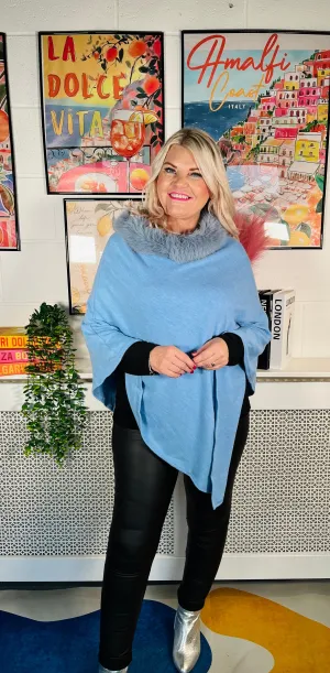 Radiant Winter Poncho - Baby Blue