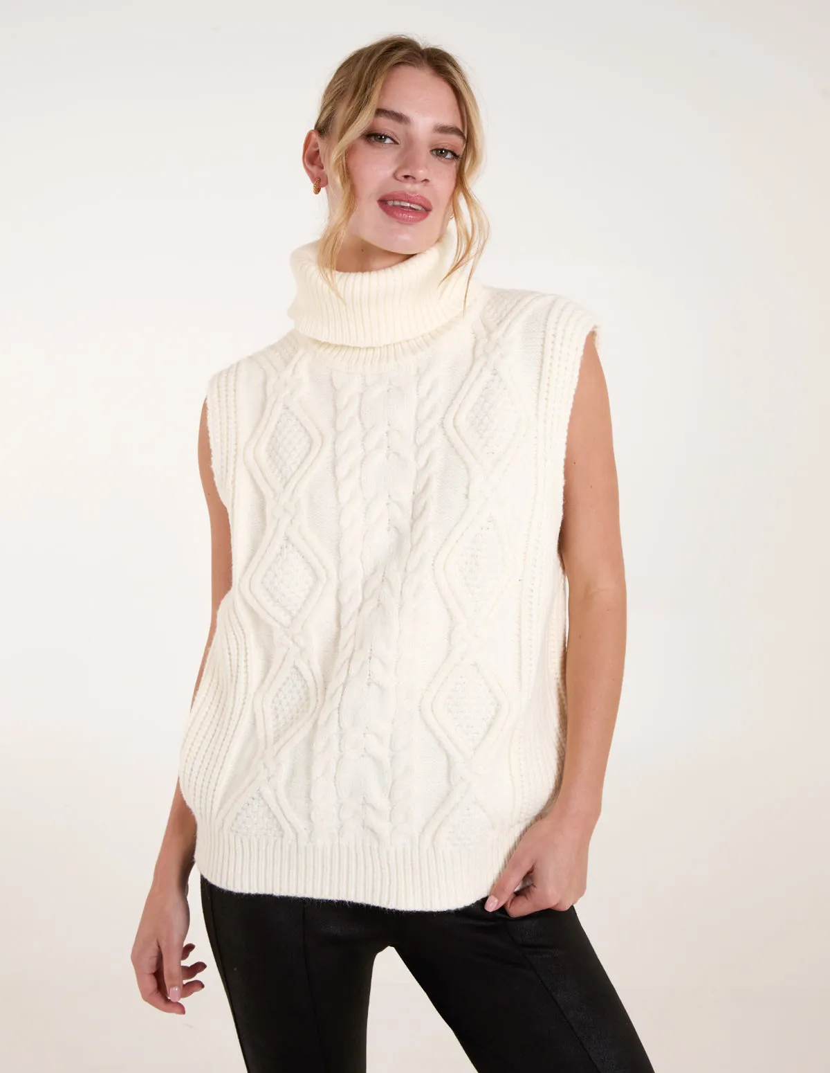 Roll Neck Cable Knit Vest