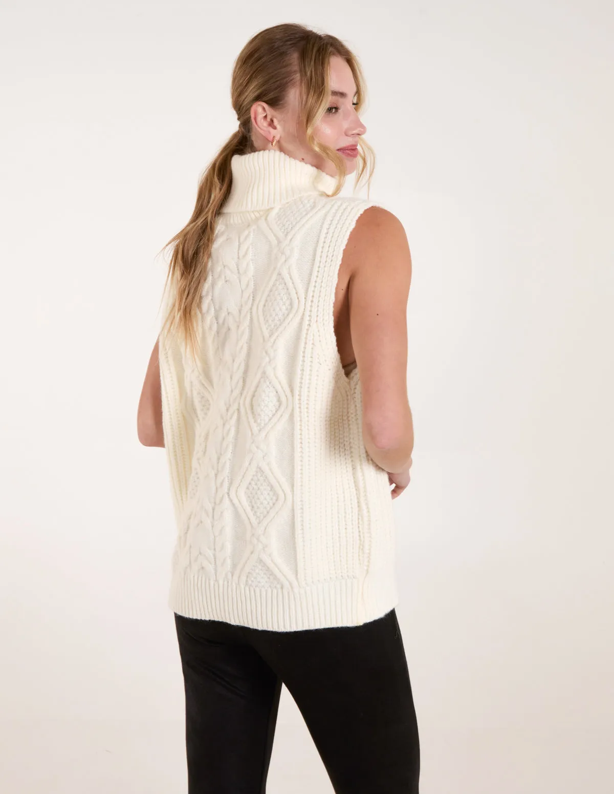 Roll Neck Cable Knit Vest