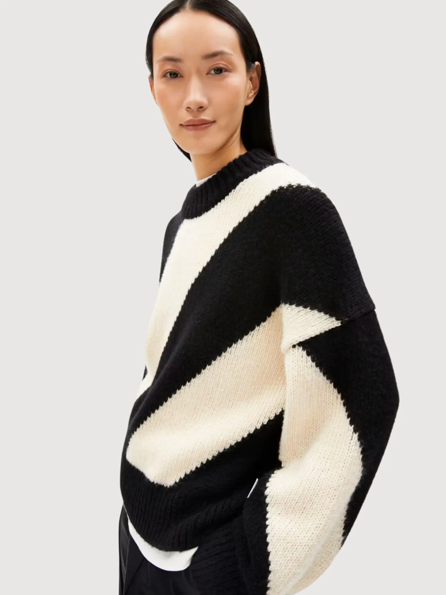 Sadnaa Stripes Oatmilk-black Sweater | Armedangels