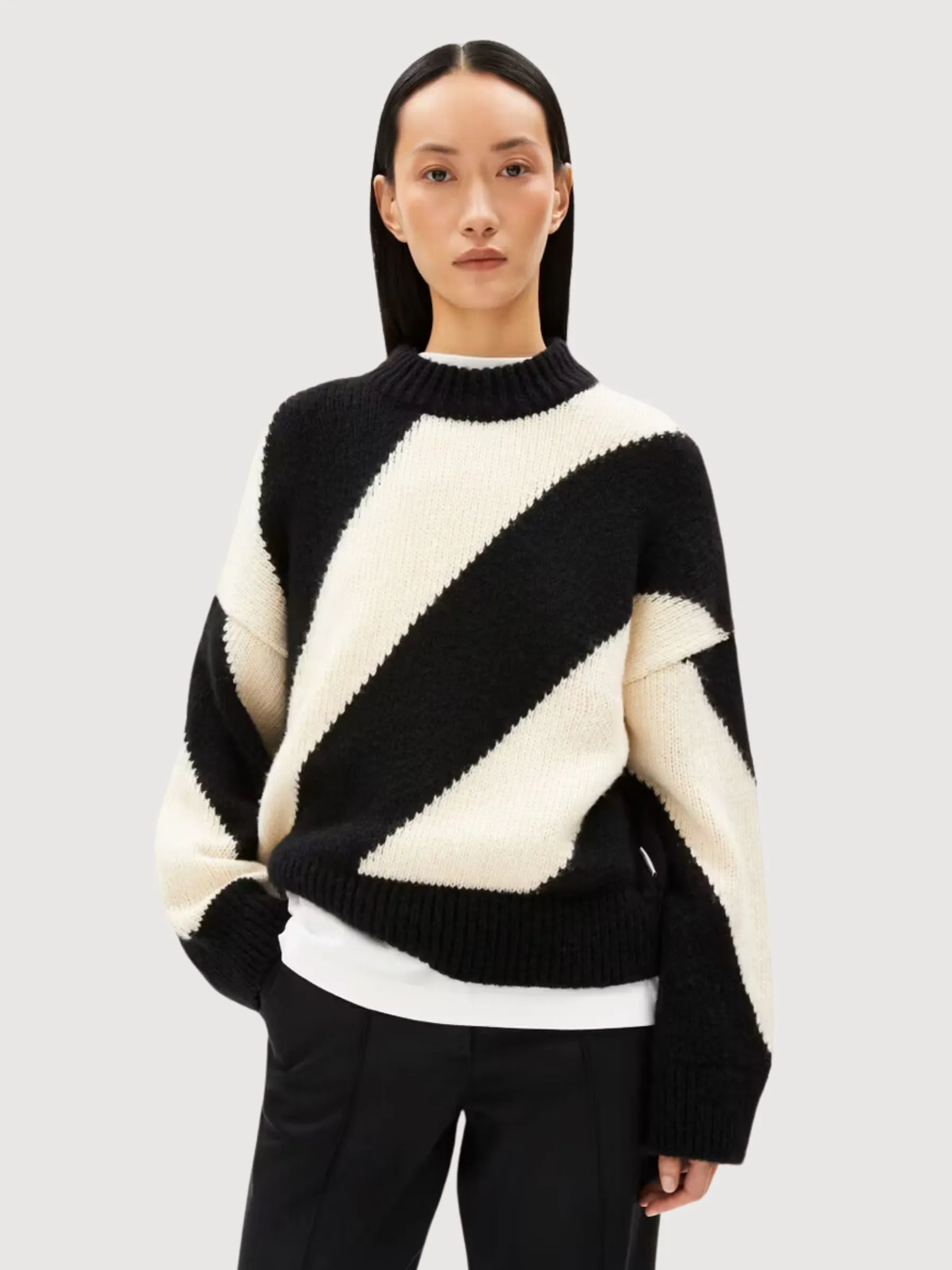 Sadnaa Stripes Oatmilk-black Sweater | Armedangels