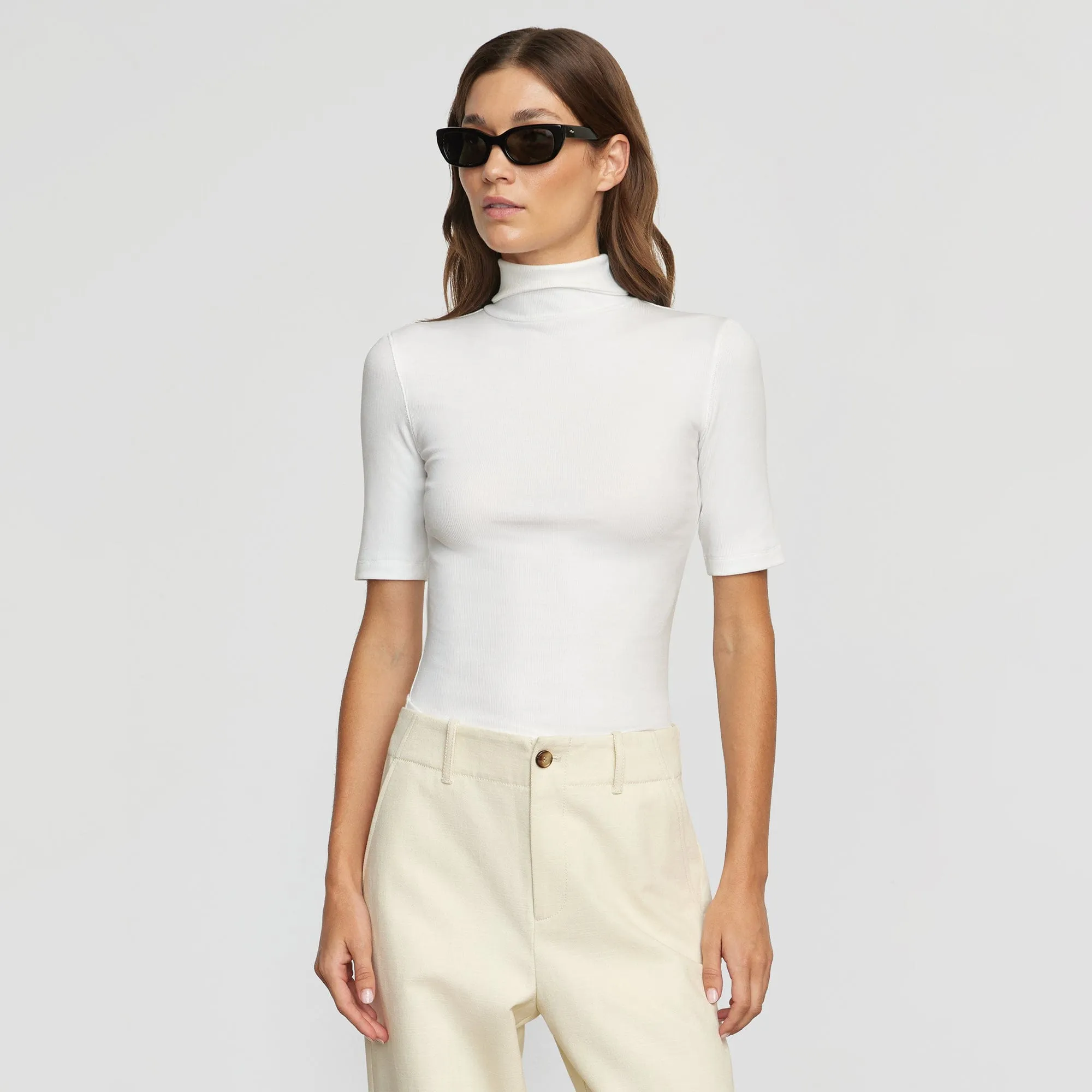 Shae Ribbed Turtleneck Semi-Sheer Tee