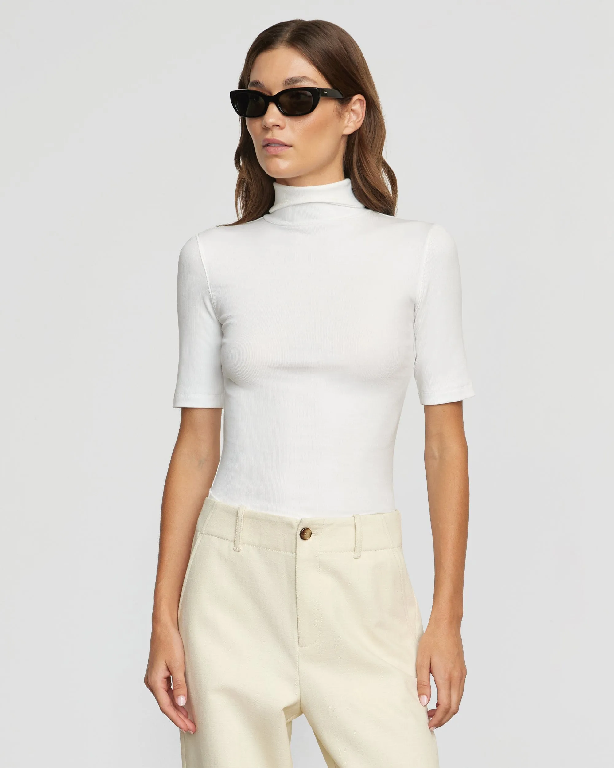 Shae Ribbed Turtleneck Semi-Sheer Tee