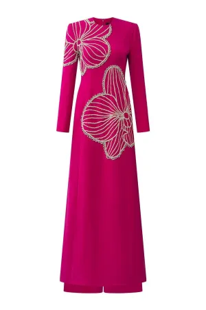 Shimmer A-line Round Neck Velvet Satin Floor Length Ao Dai