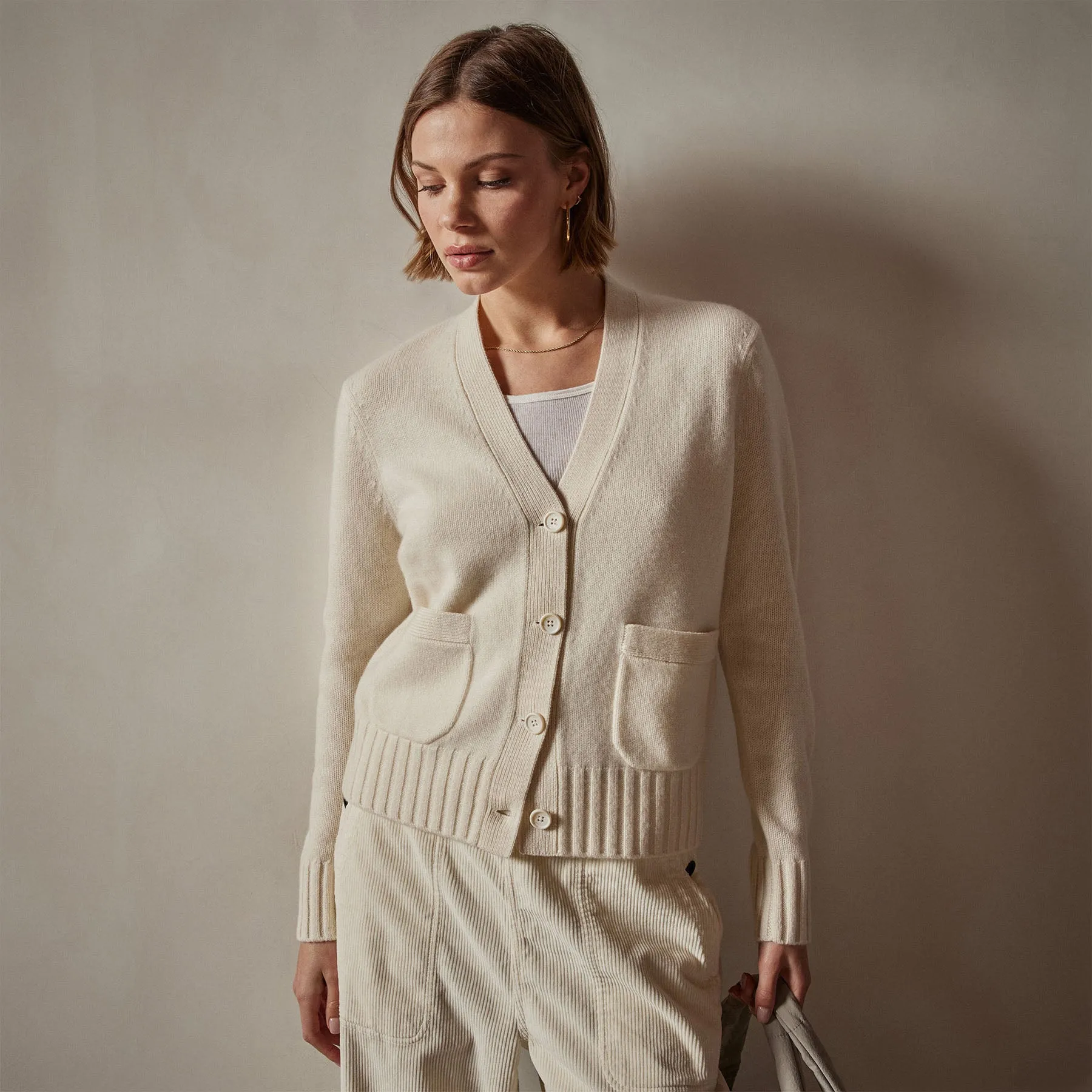 Shrunken Recycled Cashmere Cardigan - Ivory