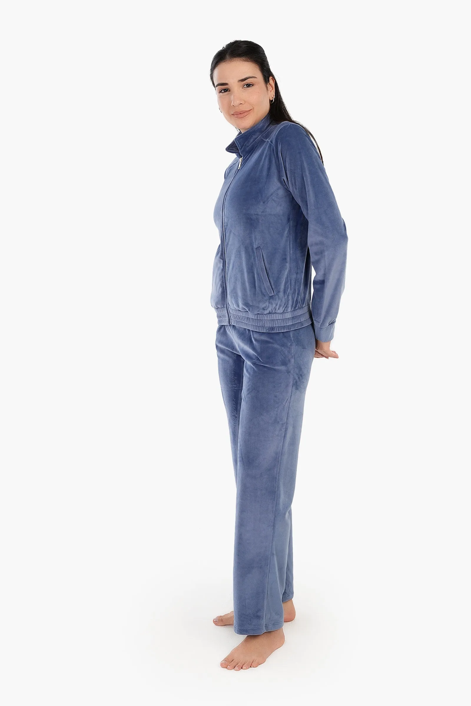 Stand Collar Velvet Pyjama Set