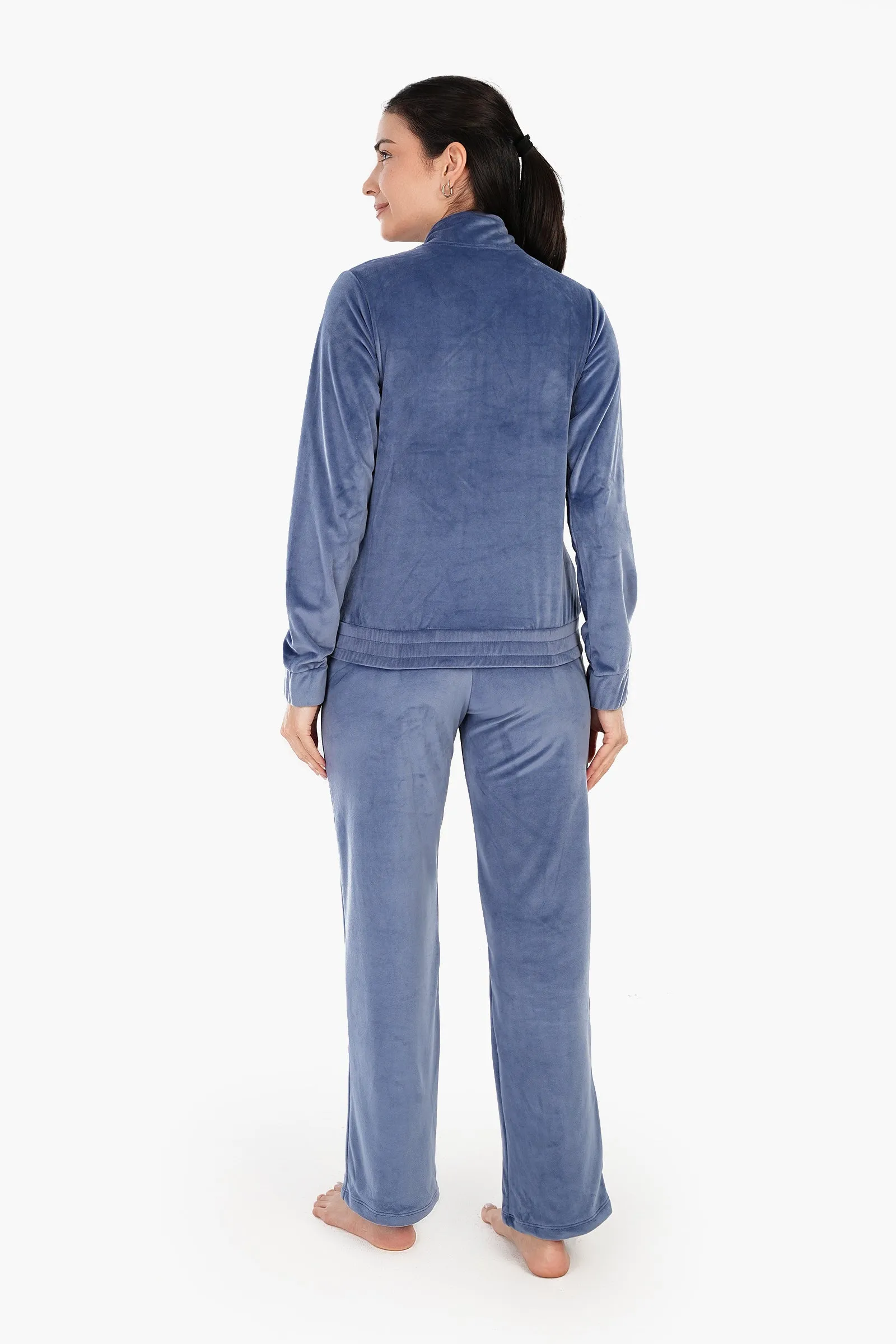 Stand Collar Velvet Pyjama Set