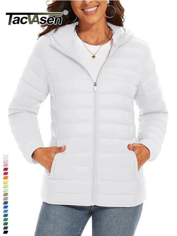 TACVASEN Full Zip Up Hooded Puffer Jacket Womens Winter Quilted Warm Coats Casual Windbreaker Padded Lightweight Outdoor Outwear