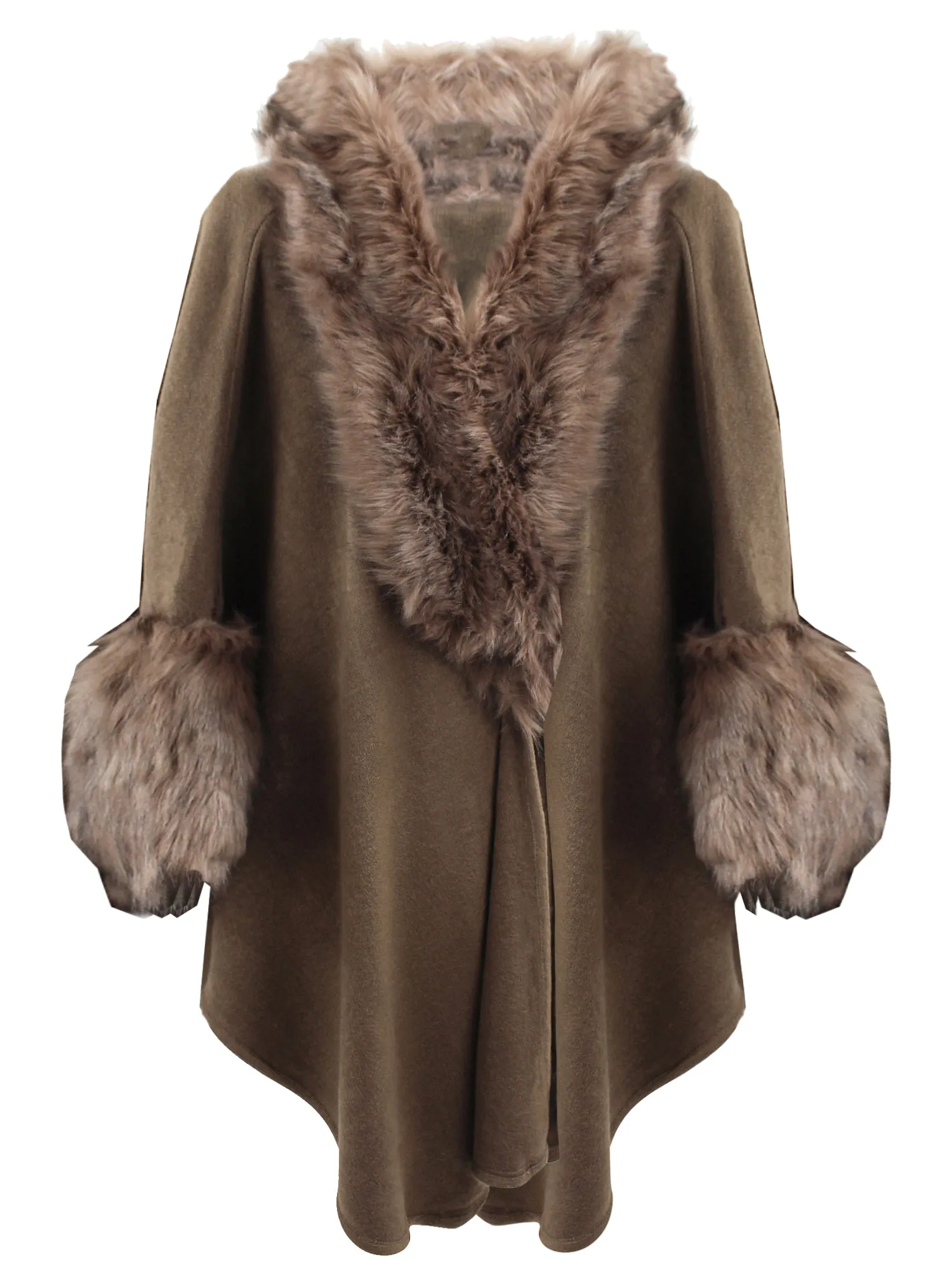 Taupe Brown Faux Fur Cape Shawl