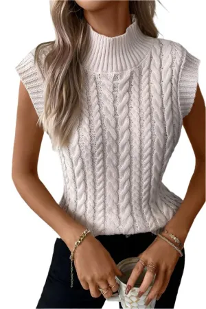 TEEK - Beige Ribbed High Neck Knit Sweater Vest