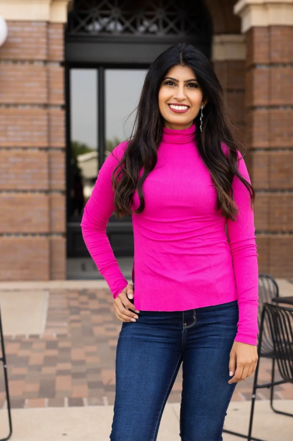 The Georgina Fitted Turtleneck, Hot Pink