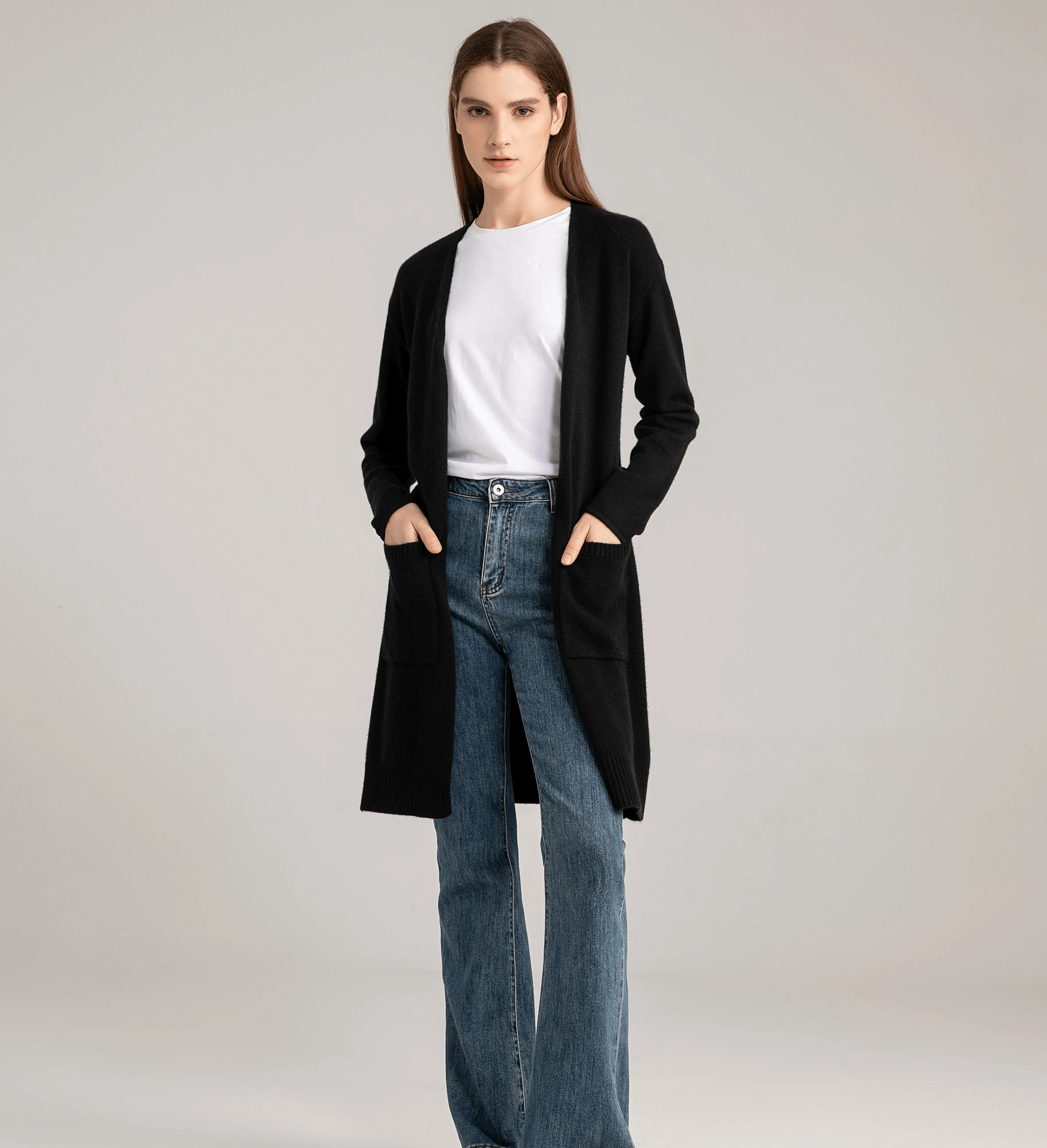 The Open Front Long Cashmere Cardigan with Pockets