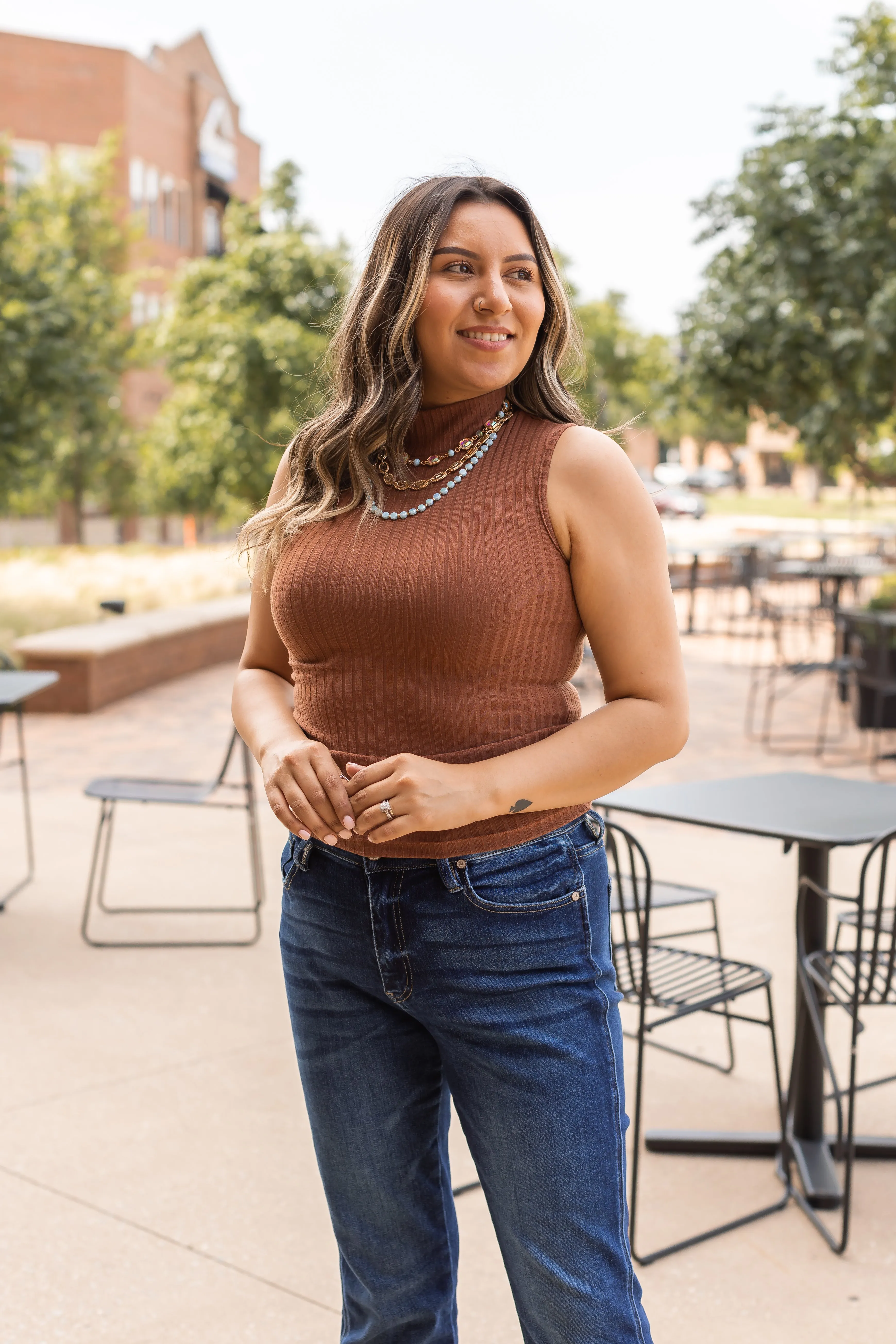 The Portia Sleeveless Turtleneck, Brown