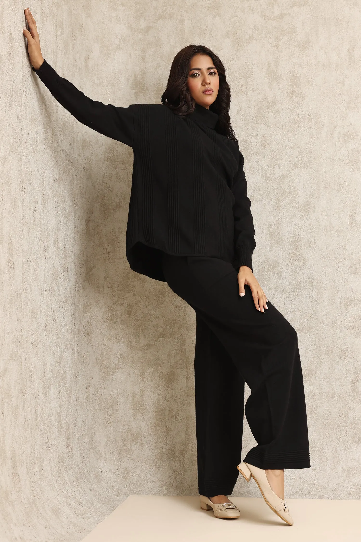 TURTLENECK KNITWEAR ENSEMBLE-BLACK