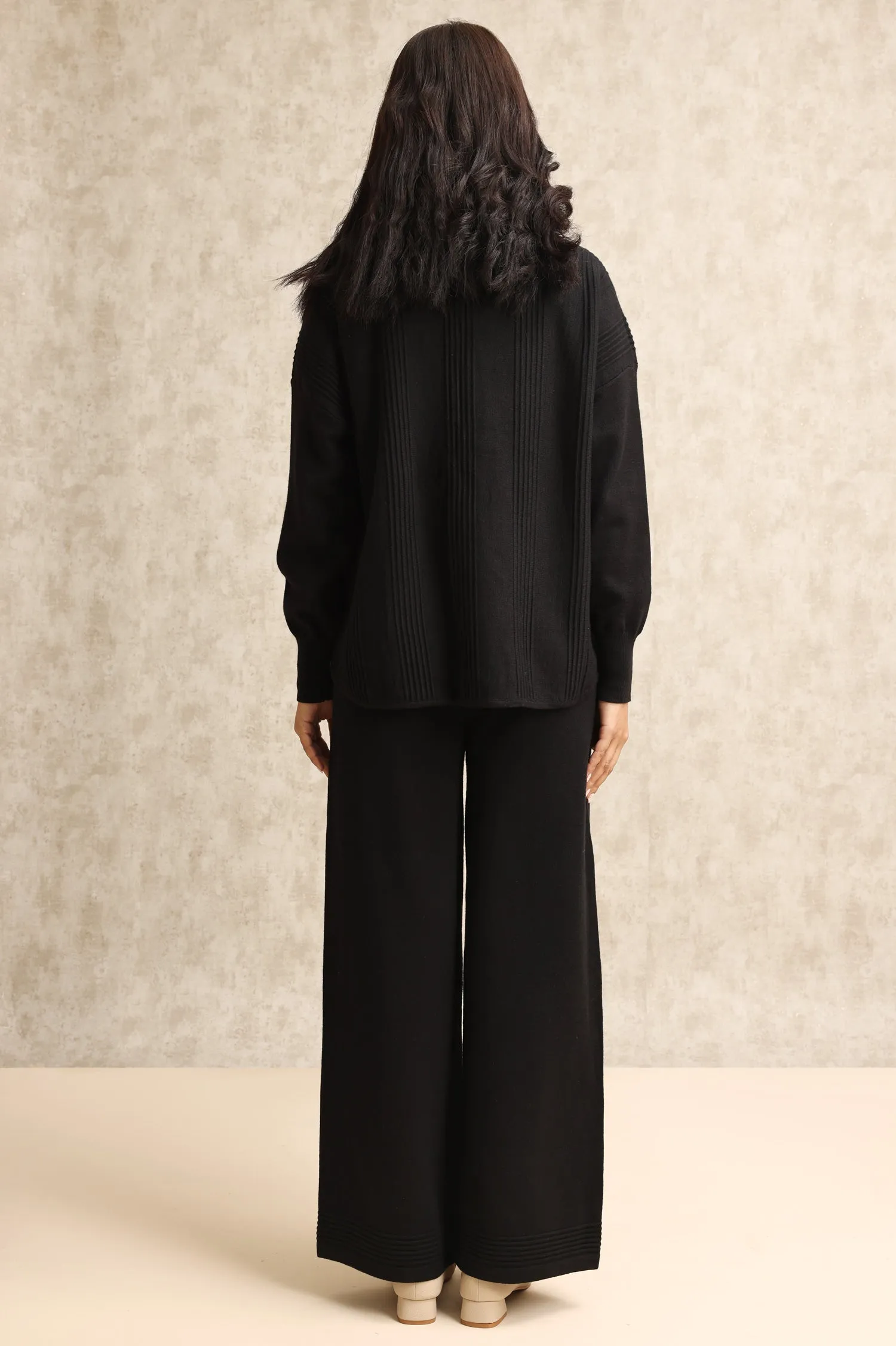 TURTLENECK KNITWEAR ENSEMBLE-BLACK