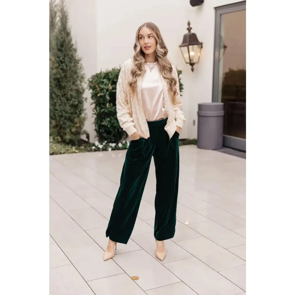 Velvet Emerald Wide Leg Pants