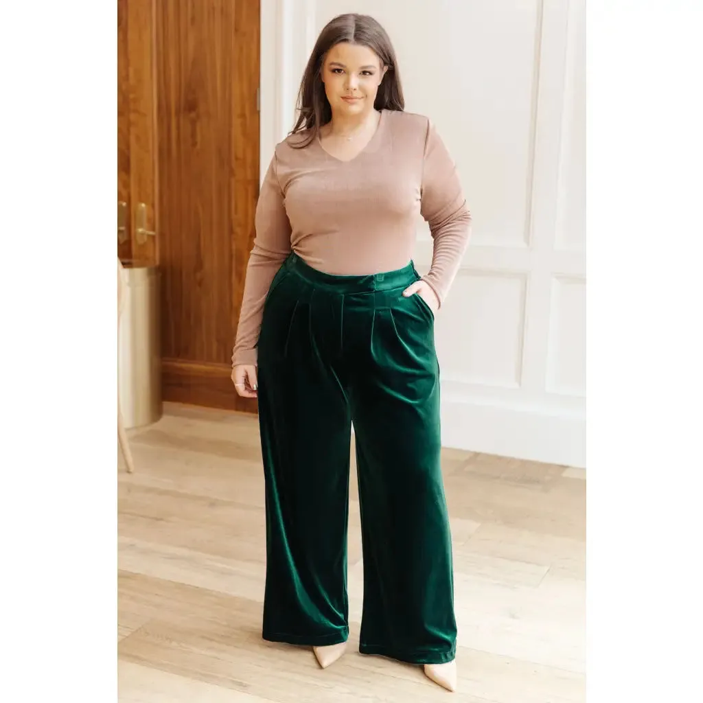 Velvet Emerald Wide Leg Pants