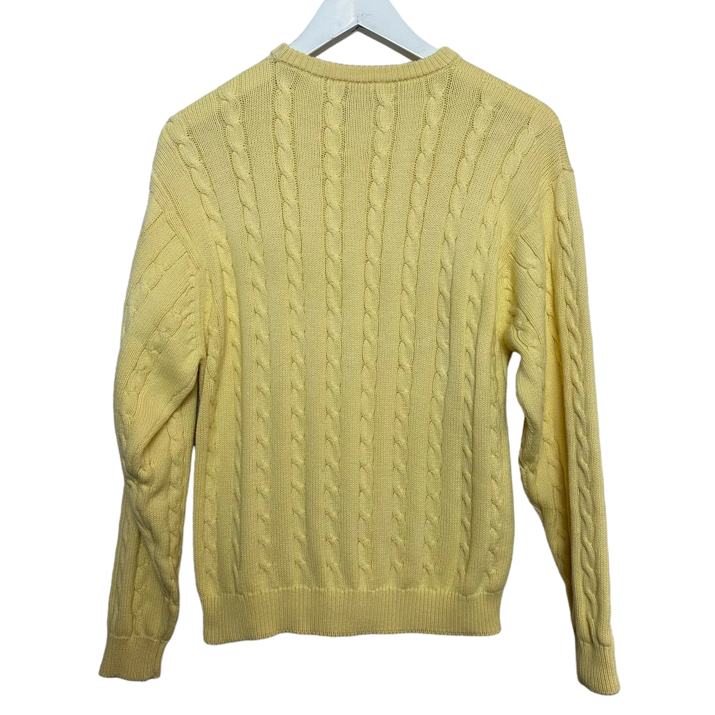 Vintage Greenwich Cable Knit Sweater Yellow Pullover Crewneck Chunky Cotton Large