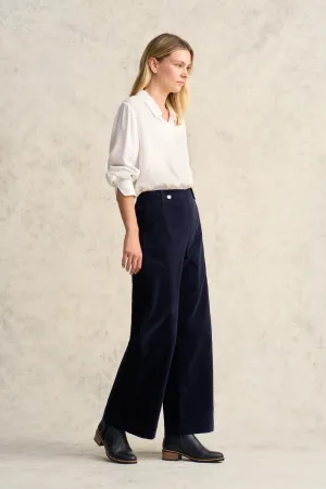 Wide Leg Velvet Pant - Rich Navy