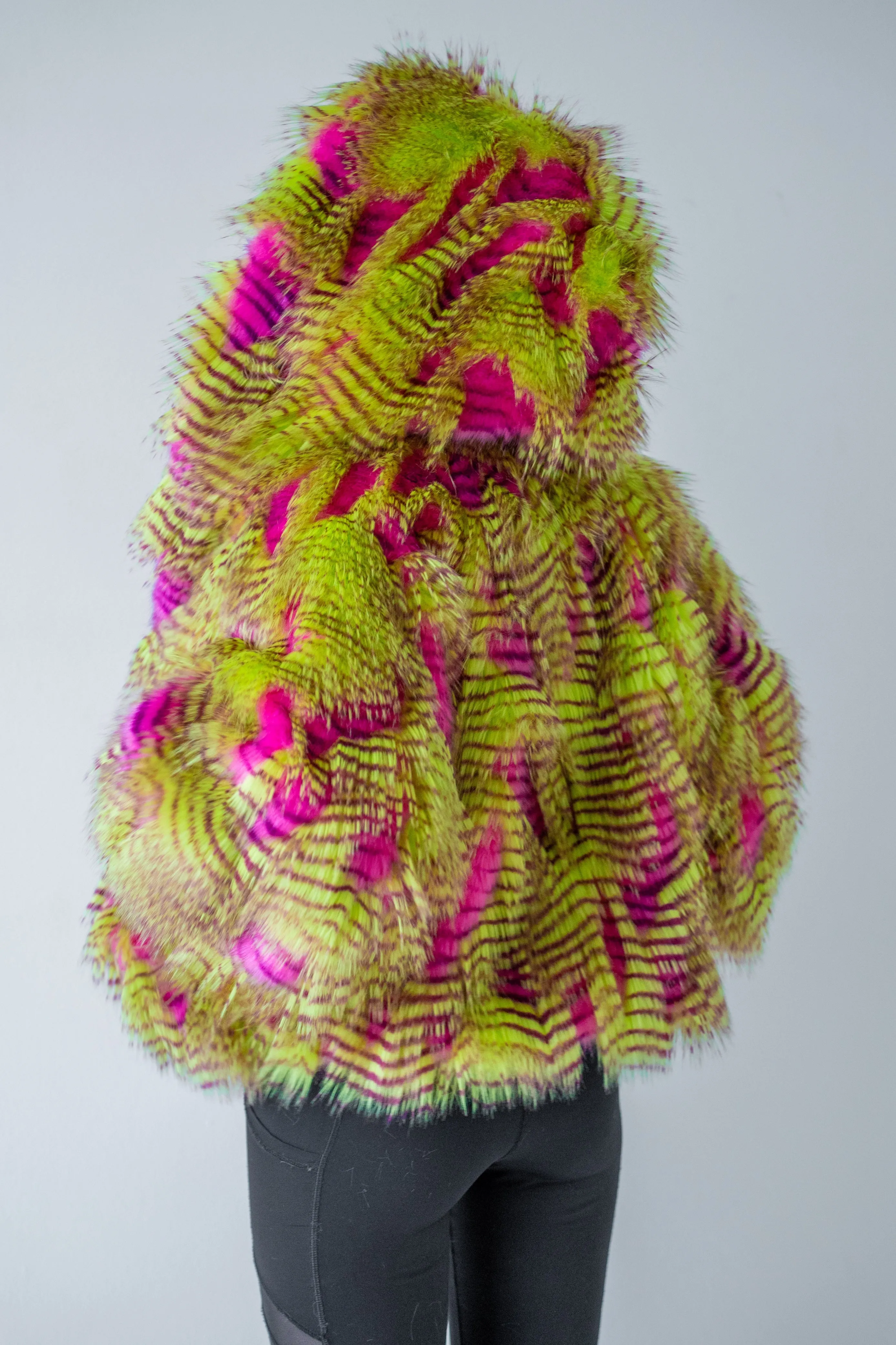 Women's Crop Snuggle Coat in "Pink Lime Feather"