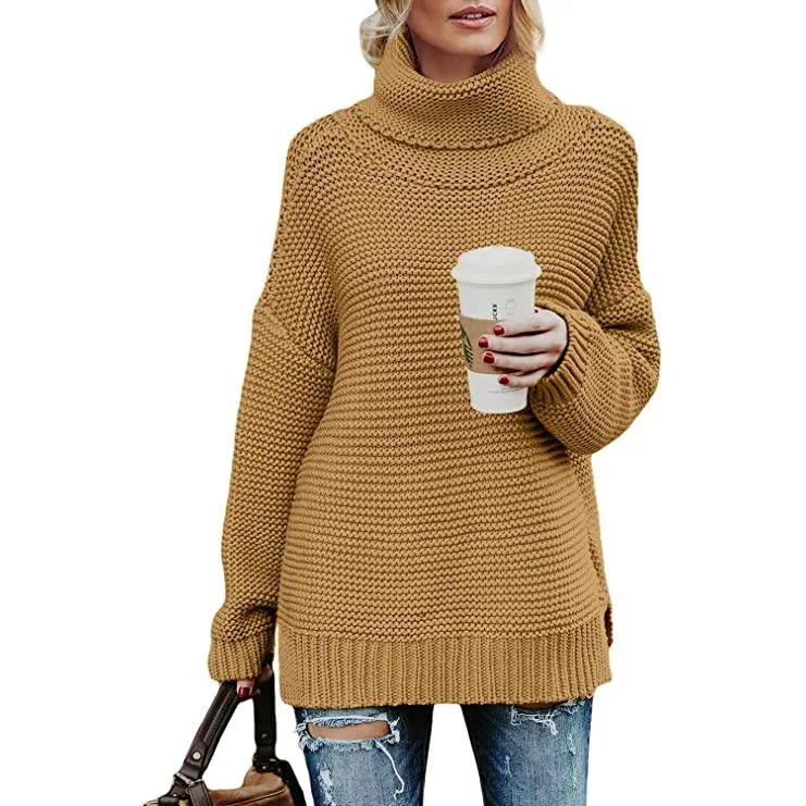 Women's Long Sleeve Knit Pullover Chunky Turtleneck Sweater Top