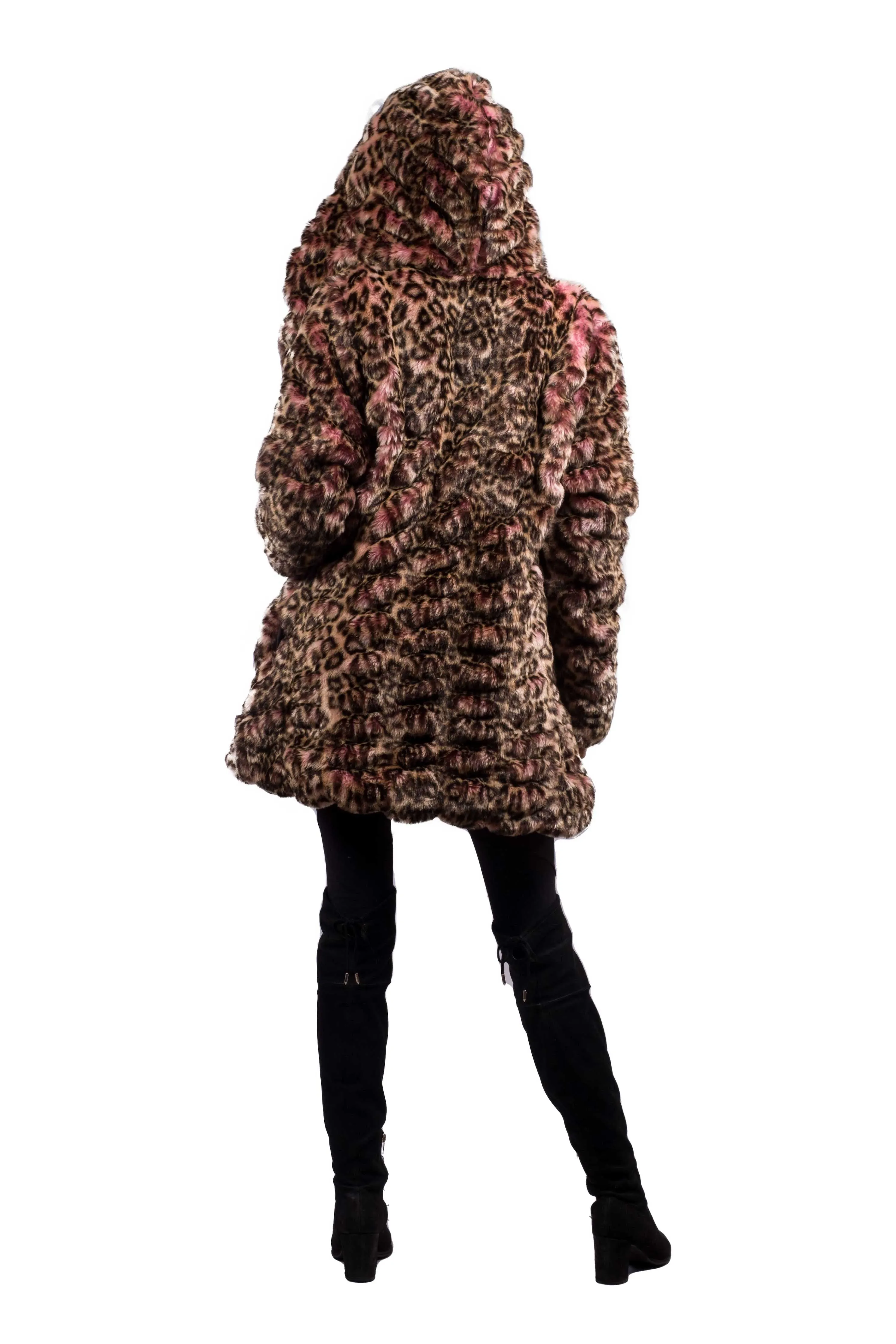 Women's Short Desert Warrior Coat in "Pink Cheetah" Chinchilla