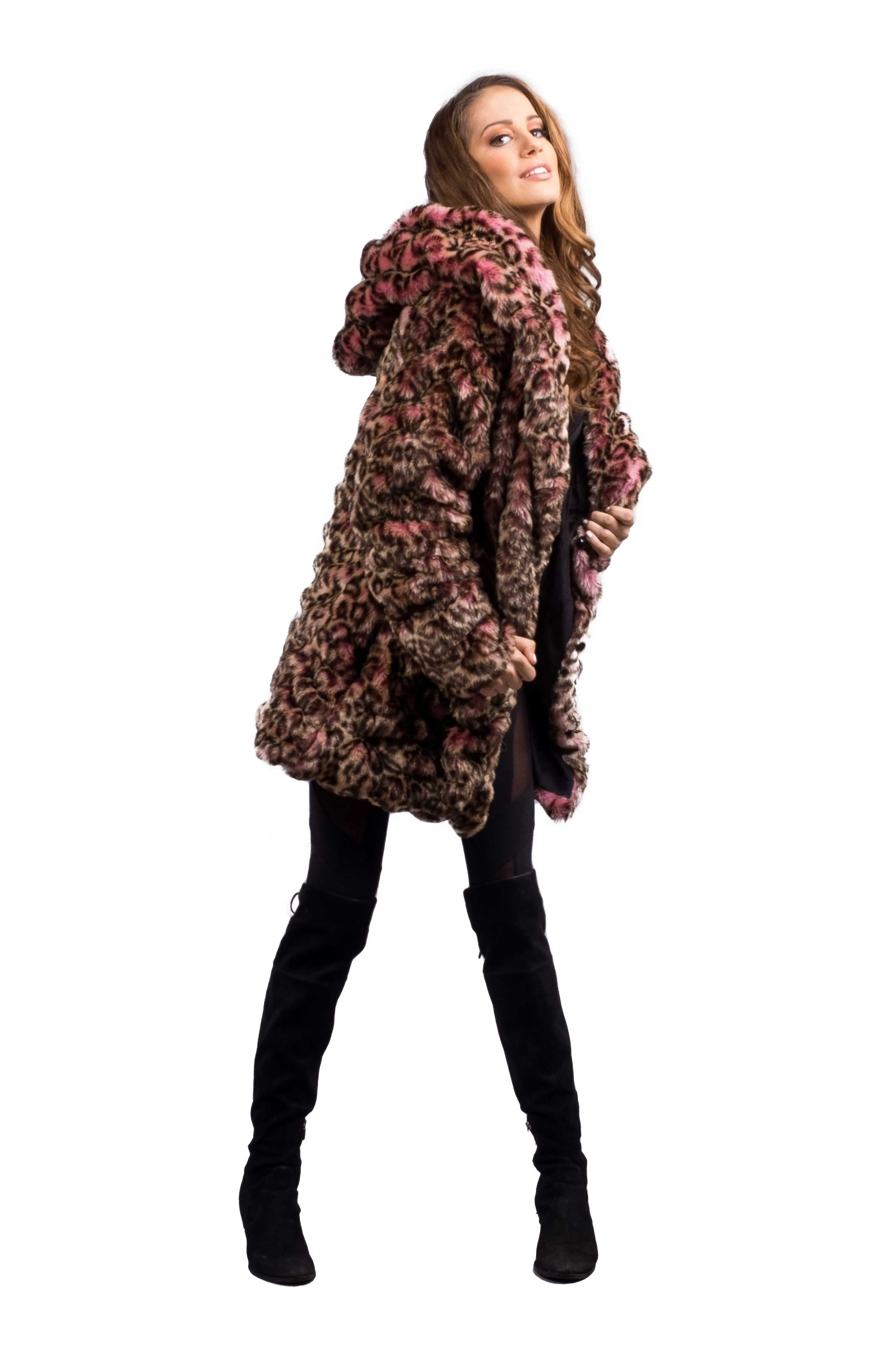 Women's Short Desert Warrior Coat in "Pink Cheetah" Chinchilla