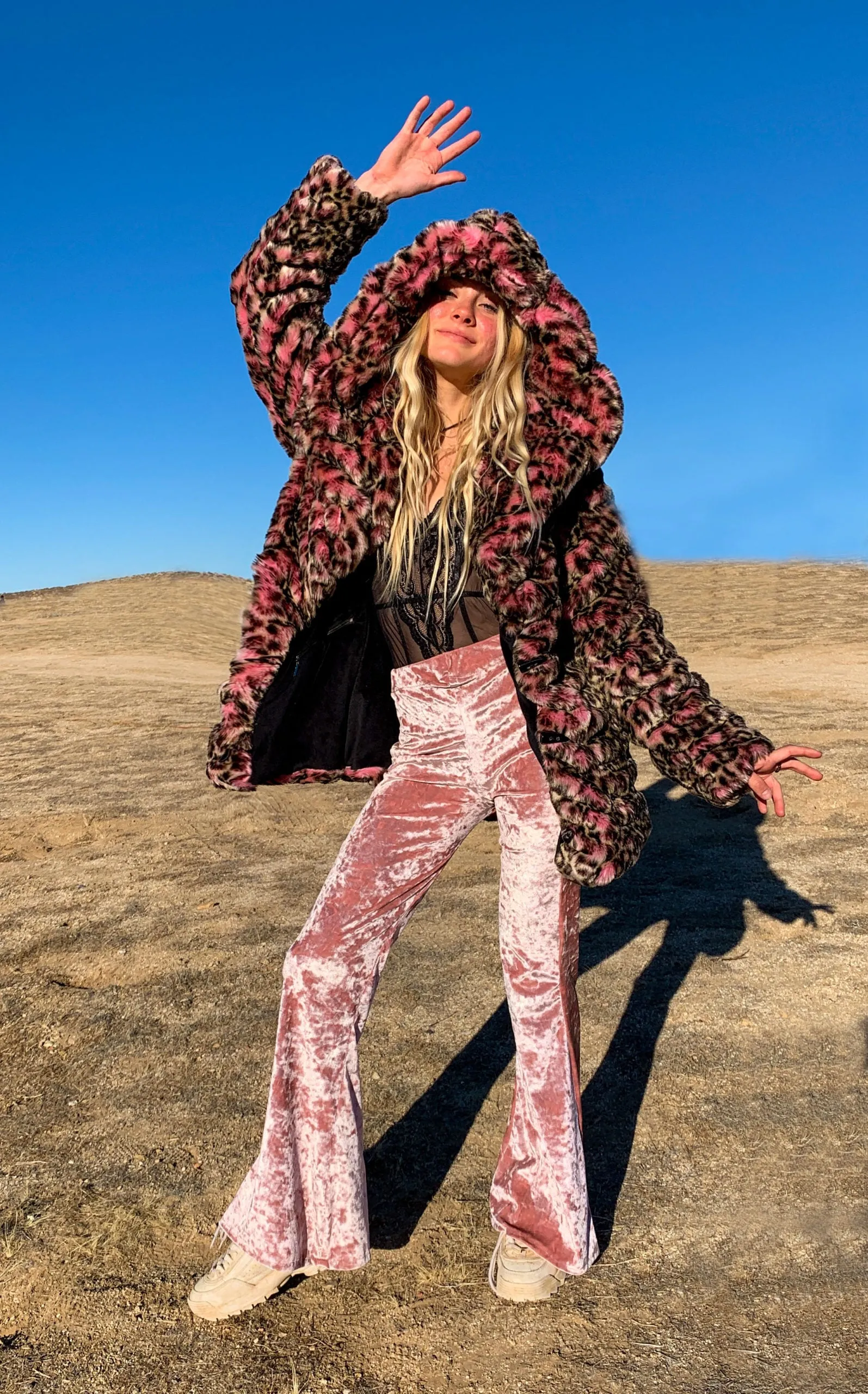 Women's Short Desert Warrior Coat in "Pink Cheetah" Chinchilla