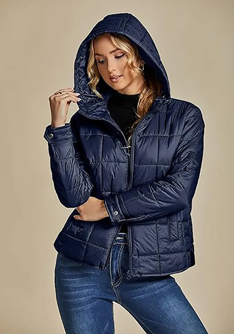 Women’s Warm Winter Casual Hooded Coat Warm Quilted Jacket With Pockets