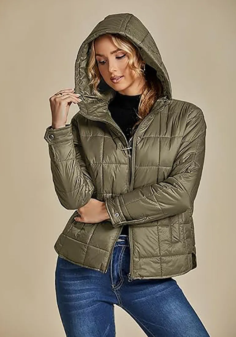 Women’s Warm Winter Casual Hooded Coat Warm Quilted Jacket With Pockets