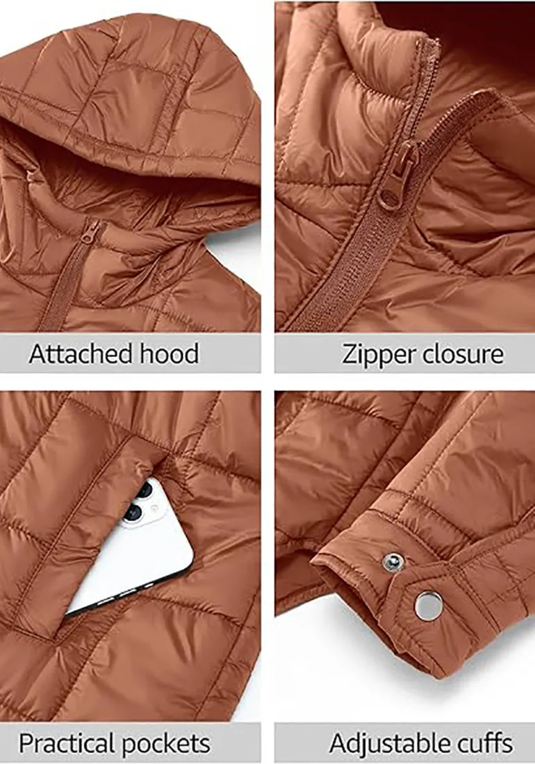 Women’s Warm Winter Casual Hooded Coat Warm Quilted Jacket With Pockets