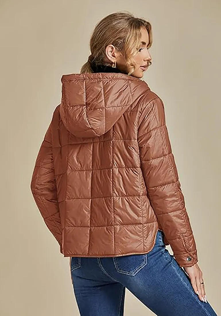 Women’s Warm Winter Casual Hooded Coat Warm Quilted Jacket With Pockets