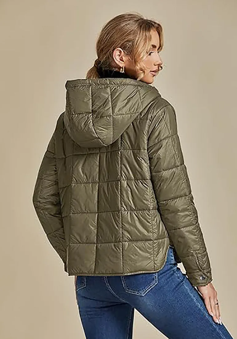 Women’s Warm Winter Casual Hooded Coat Warm Quilted Jacket With Pockets