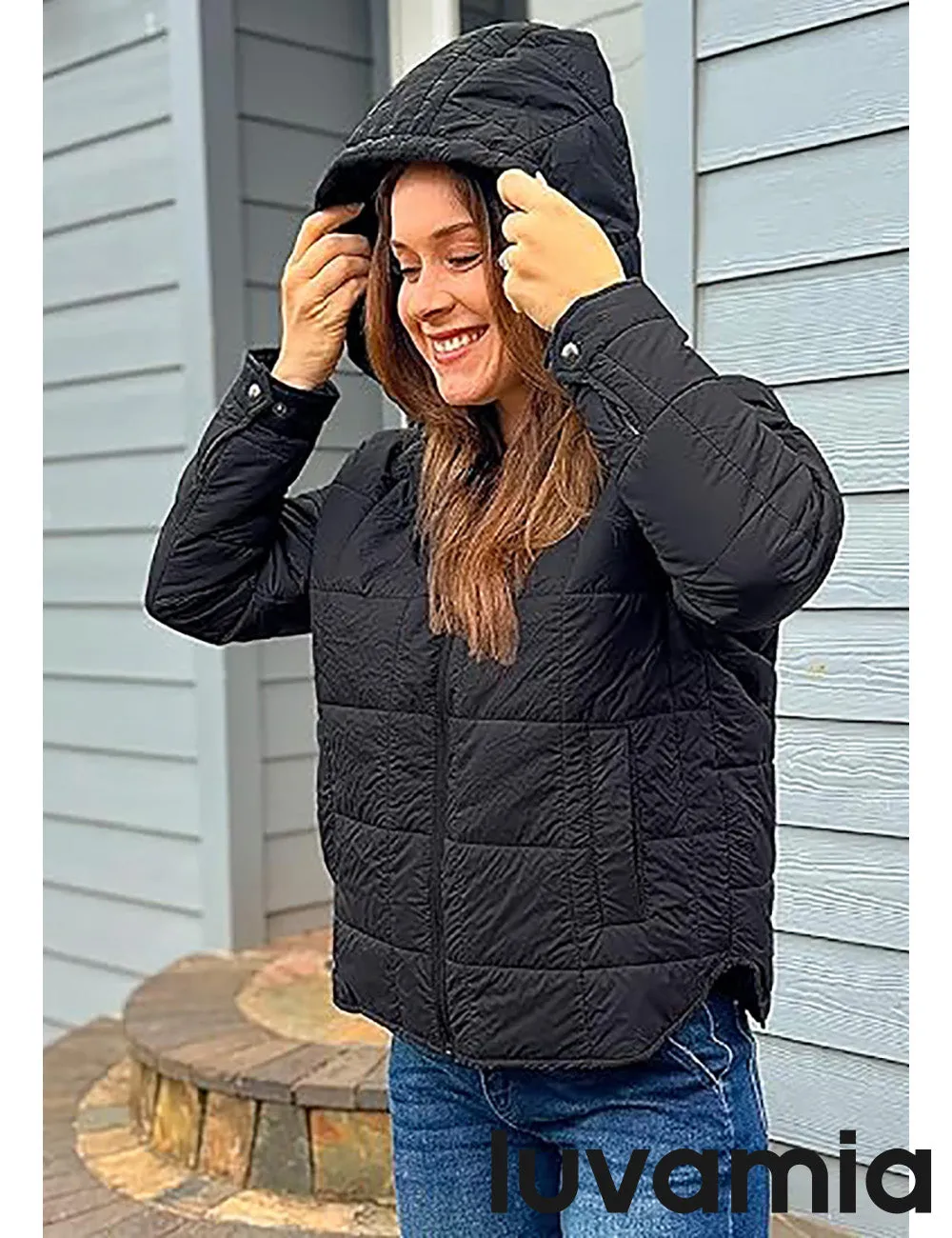 Women’s Warm Winter Casual Hooded Coat Warm Quilted Jacket With Pockets