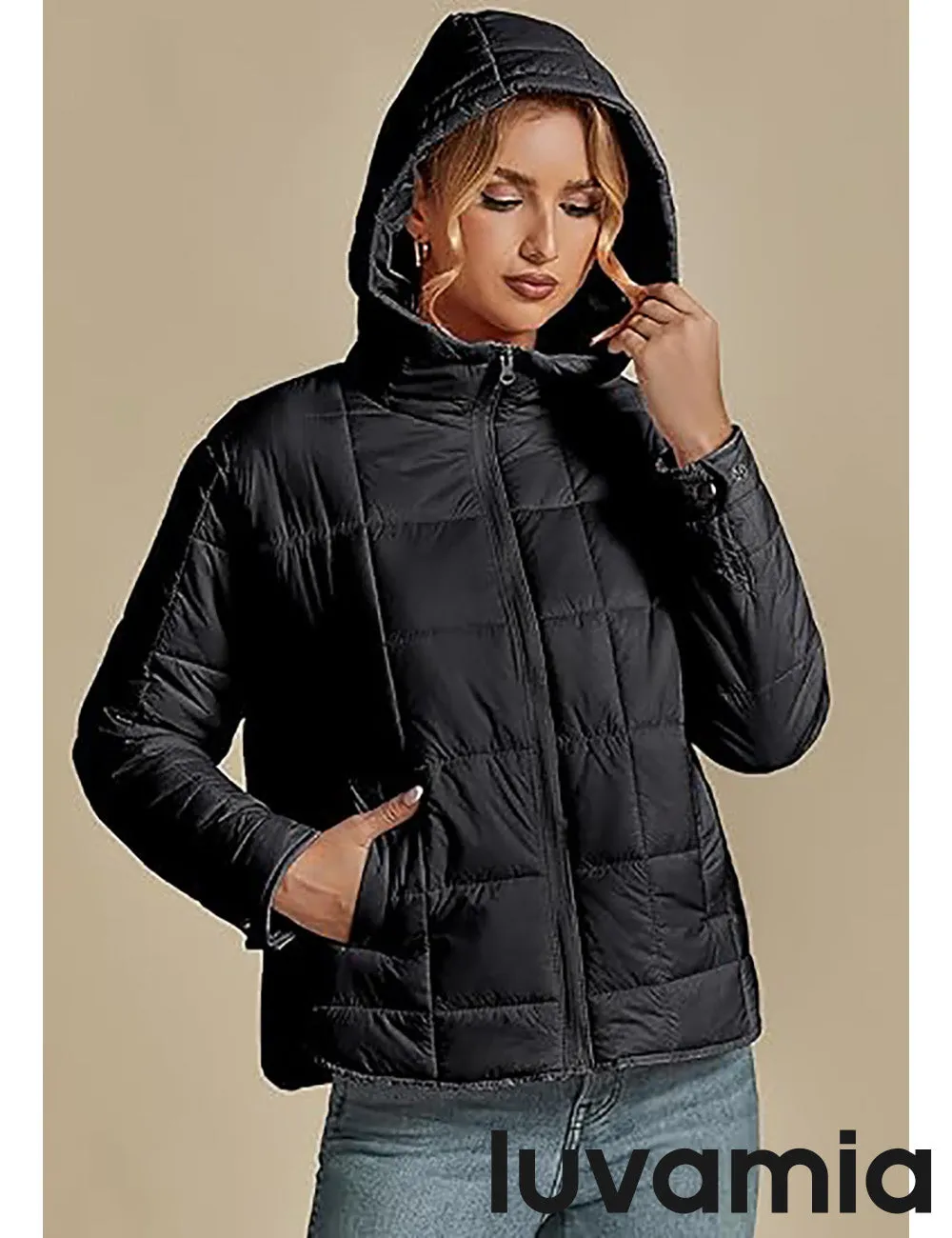 Women’s Warm Winter Casual Hooded Coat Warm Quilted Jacket With Pockets