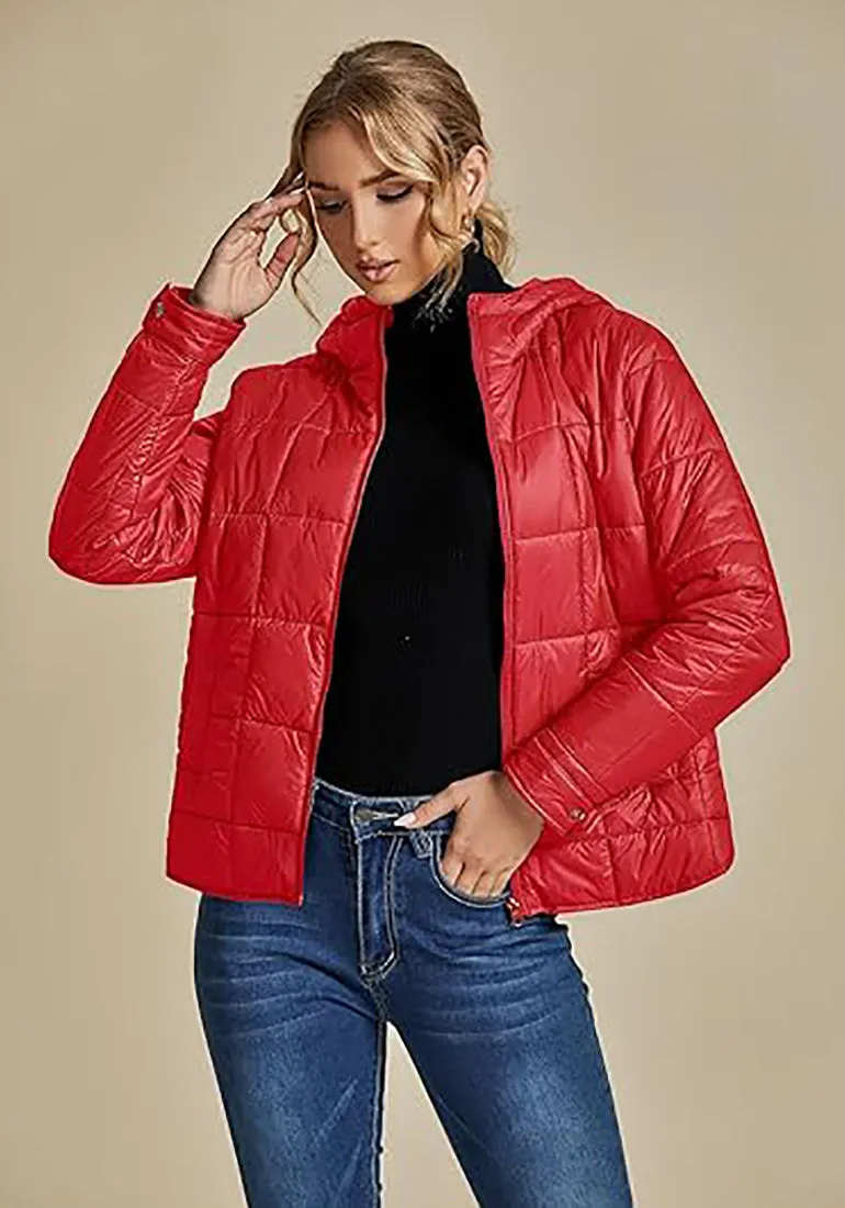 Women’s Warm Winter Casual Hooded Coat Warm Quilted Jacket With Pockets