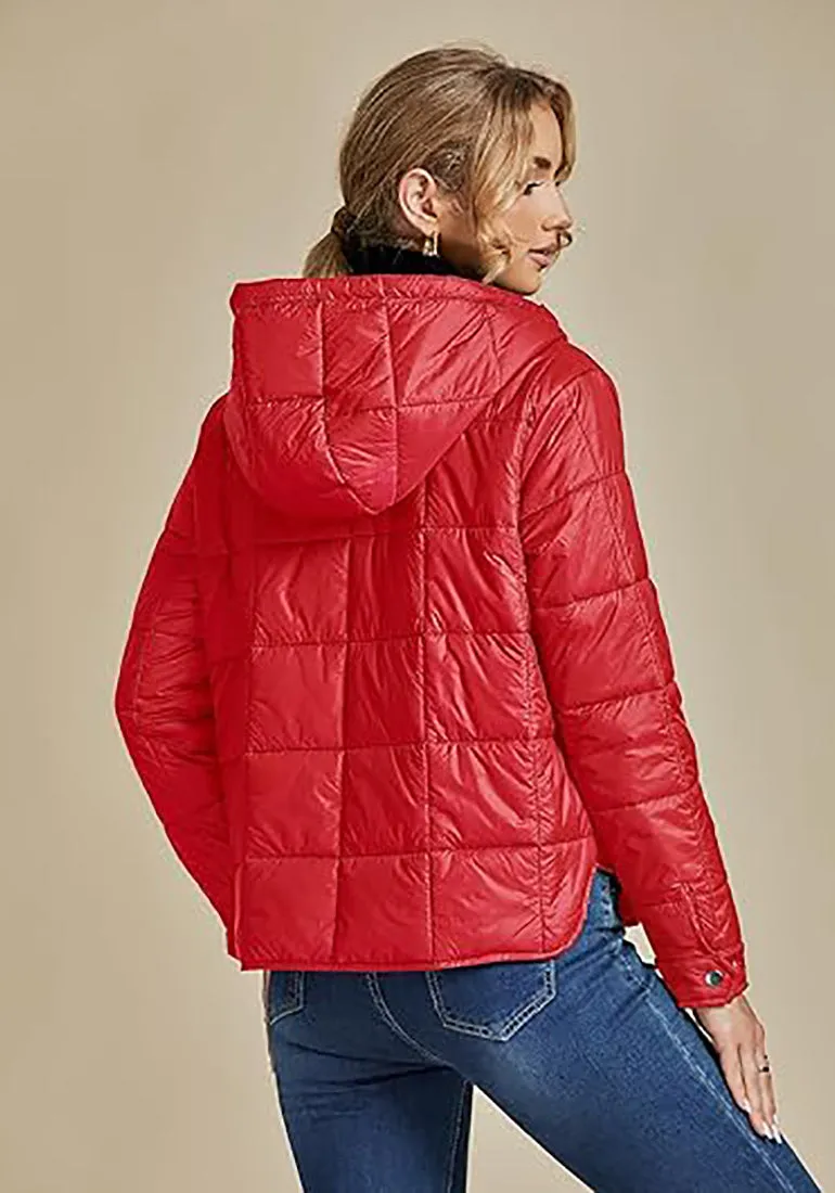 Women’s Warm Winter Casual Hooded Coat Warm Quilted Jacket With Pockets