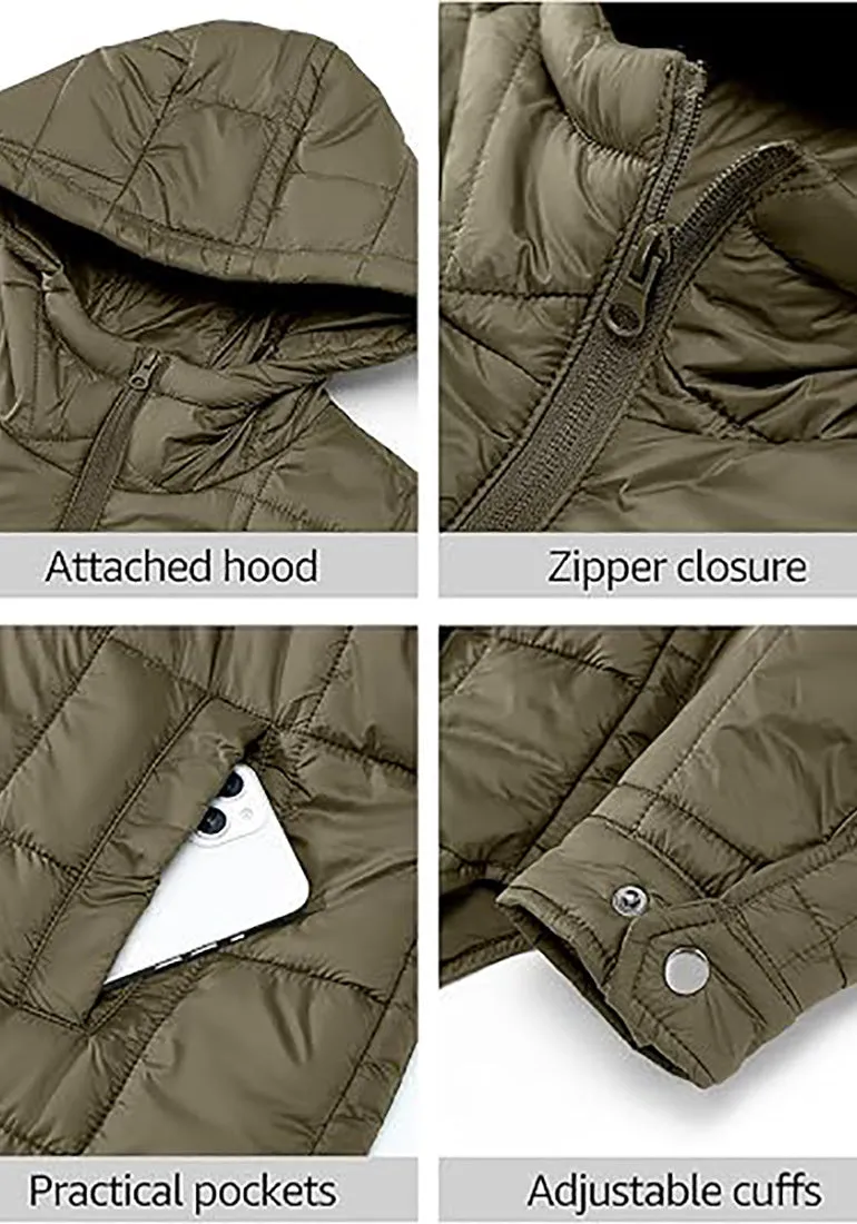 Women’s Warm Winter Casual Hooded Coat Warm Quilted Jacket With Pockets