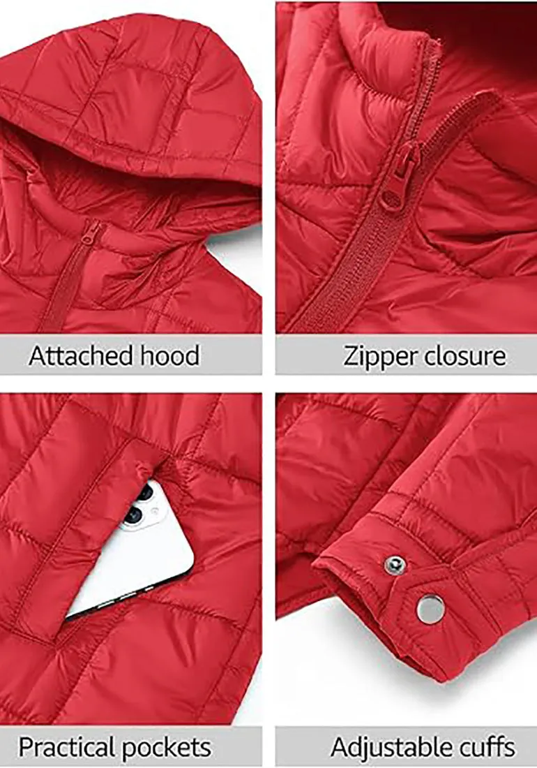 Women’s Warm Winter Casual Hooded Coat Warm Quilted Jacket With Pockets