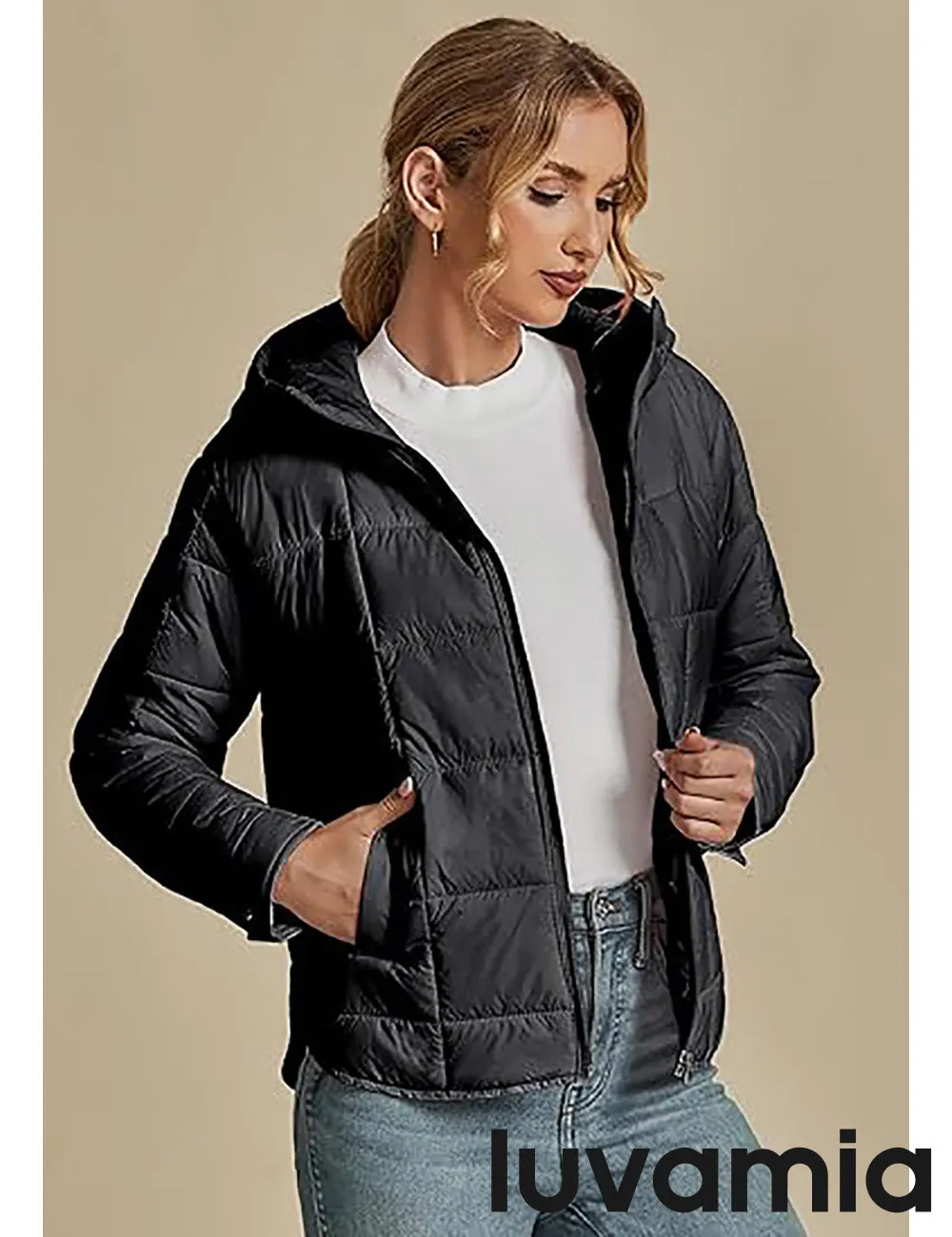 Women’s Warm Winter Casual Hooded Coat Warm Quilted Jacket With Pockets