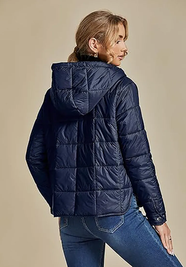 Women’s Warm Winter Casual Hooded Coat Warm Quilted Jacket With Pockets